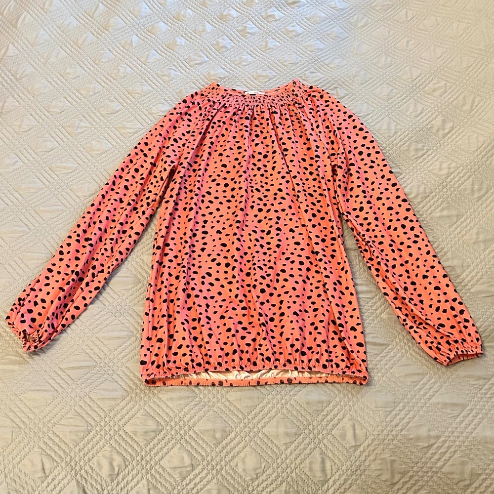 HALIFE Women’s Coral Spotted Blouse, Size Small, EUC
